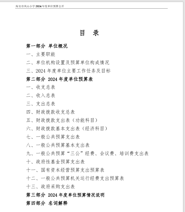 2024 年度海安市凤山小学单位预算公开