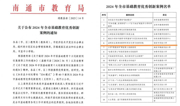  喜报！海安实小案例荣获南通市基础教育优秀创新案例！